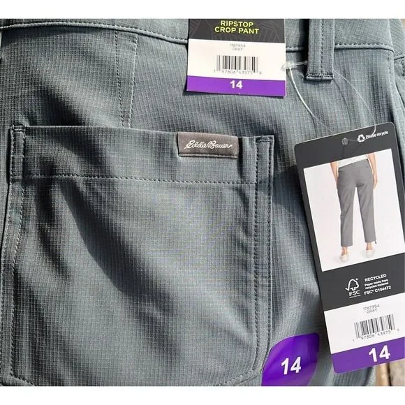 EDDIE BAUER Ripstop Capri Pants Size 14 Ladies’ Women’s Gray NWT Pockets Stretch - Picture 13 of 16